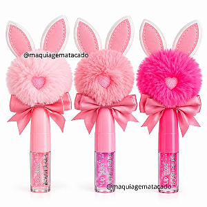 Kit 03 Unidades Lip Gloss Coelhinho Pompom com Laço Bobbi Rara BRB129267