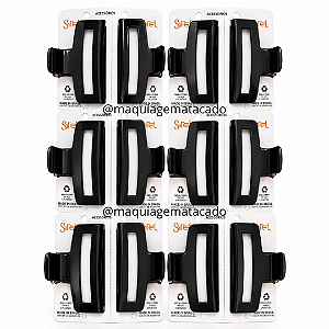 12 Unidades Presilha Piranha Prendedor de Cabelo Vazada Média Sirel SR007 Preto