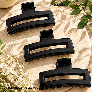 Kit 03 Unidades Presilha Piranha Prendedor de Cabelo Vazada Média Sirel SR007 Preto