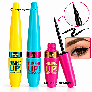 Kit 03 Unidades Delineador Líquido Preto Pumped Up Tejar Makeup TJ2698