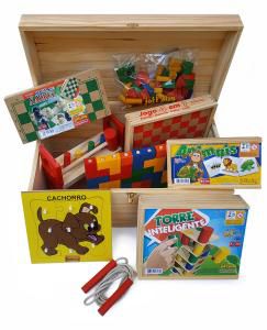 Baú de Brinquedos - 12 jogos em madeira