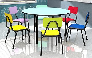 Conjunto Escolar Infantil Mesa Redonda com 6 Cadeiras