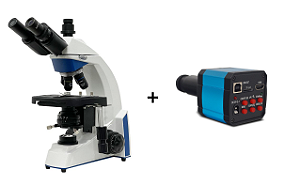 Microscópio Trinocular 1600x Série Blue + Câmera HDMI 10,5MP