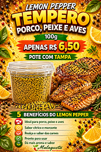 LEMON PEPPER TEMPERO PORCO PEIXE AVES 100G POTE COM TAMPA