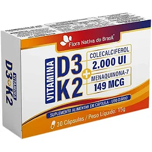 VITAMINA K2 MENAQUINONA 149MCG E D3 2000UI 30 CAPSULAS FLORA NATIVA