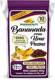 BANANADA COM UVAS PASSAS ZERO ACUCAR 10 UNIDADES 230G BANANAFRUTI