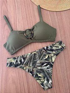Biquíni Top Com Argola Verde Militar Com Estampa