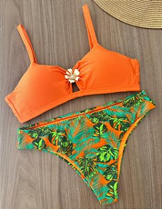 Biquíni Top Laranja Com Estampa