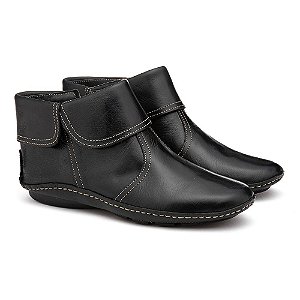 BOTA FEMININA CANO CURTO ANKLE BOOT EM COURO LEGÍTIMO FRANCA BRASIL COR PRETA 7810