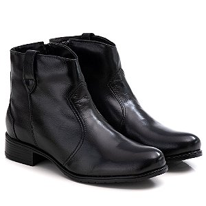 BOTA CANO CURTO COTURNO FEMININA COURO LEGÍTIMO PRETA F251