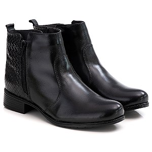 BOTA CANO CURTO COTURNO FEMININA ANKLE BOOT COURO LEGÍTIMO PRETA F252