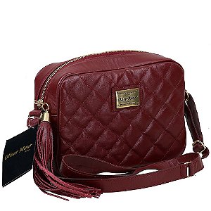 BOLSA FEMININA TRANSVERSAL PEQUENA DE COURO LEGÍTIMO MATELASSE MARSALA 1015