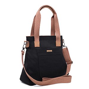 BOLSA FEMININA MÉDIA TRANSVERSAL E DE MÃO EM LONA PRETA NARE