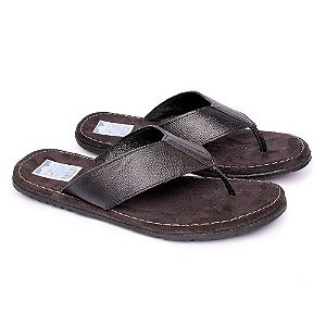 SANDÁLIA CHINELO MASCULINO EM COURO LEGÍTIMO MACIO FRANCA BRASIL ABC COR PRETO 850