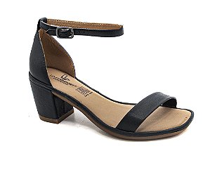 SANDALIA FEMININA CONFORTAVEL EM COURO LEGITIMO SALTO MEDIO PRETA 11302