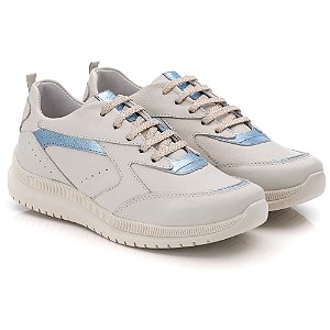 TENIS FEMININO BRANCO CASUAL EM COURO LEGITIMO AZUL CLARO RNSTF210