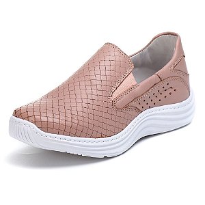 TENIS FEMININO CASUAL SLIP ON EM COURO LEGITIMO OFF ROSE RNS200