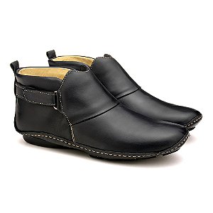 BOTA FEMININA CANO CURTO ANKLE BOOT EM COURO LEGÍTIMO FRANCA BRASIL COR PRETO 7840