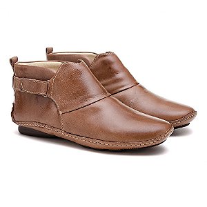 BOTA FEMININA CANO CURTO ANKLE BOOT EM COURO LEGÍTIMO FRANCA BRASIL COR MARROM 7840