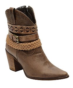 BOTA FEMININA ANKLE BOOT CANO MÉDIO COURO LEGÍTIMO COR MADEIRA 2632