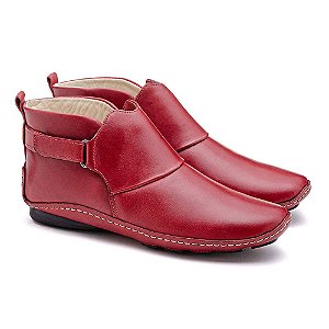 BOTA FEMININA CANO CURTO ANKLE BOOT EM COURO LEGÍTIMO FRANCA BRASIL COR VERMELHO 7840