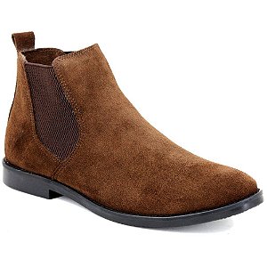 BOTA MASCULINA BOTINA EM COURO NATURAL CHELSEA CAFÉ COM SOLA PRETA E502