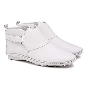 BOTA FEMININA CANO CURTO ANKLE BOOT EM COURO LEGÍTIMO FRANCA BRASIL COR BRANCO 7840