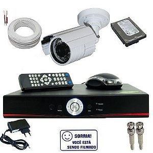 Kit Vigilância Residencial e Comercial 3 Câmeras Analógicas 1000 Linhas +  DVR 4 Canais