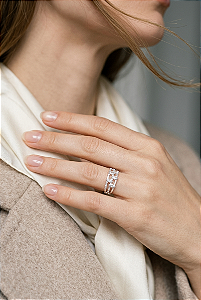 Anel Três Fios com Pontos de Luz, Cravejado em Prata 925