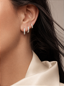 Trio Argolas Click Cravejada em Prata 925