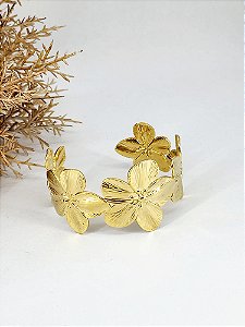 Bracelete Flores Dourado em Aço Inoxidável