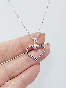 Colar com Pingente de Coração Colorido em Pata 925