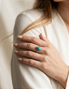 Anel Gota de Pedra Natural em Prata 925