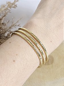 Bracelete Três Fios em Aço Banhado a Ouro
