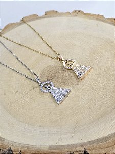 Colar Nossa Senhora Cravejada em Aço Inoxidável