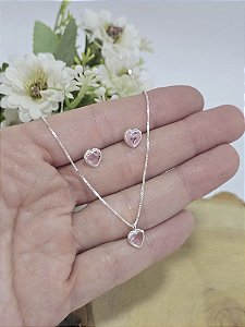 Conjunto Corações Coloridos em Prata 925