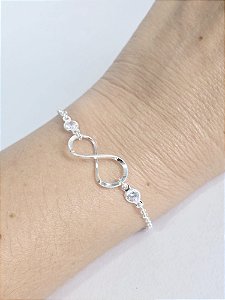Pulseira Infinito com Dois Pontos de Luz em Prata 925
