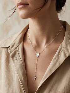 Colar Terço Gravatinha em Prata 925 Legítima – Nossa Senhora das Graças e Cruz