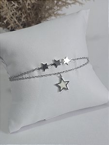 Pulseira Dupla Estrelas em Aço Inoxidável