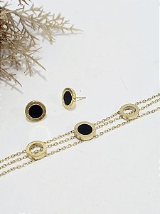 Conjunto Pulseira e Brinco em Aço Banhado a Ouro