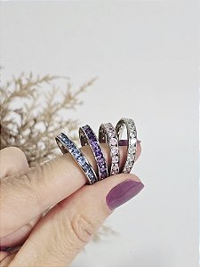 Anéis com Zircônias Coloridas em Aço Inoxidável