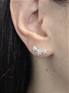 Brinco Ear Cuff Flores de Zircônia em Prata 925