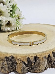 Bracelete Madrepérola com Zircônias em Aço Banhado a Ouro