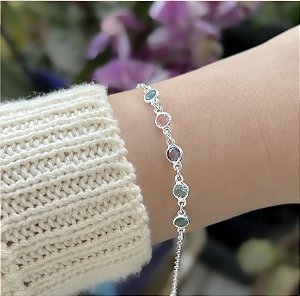 Pulseira Zircônias Coloridas em Prata 925