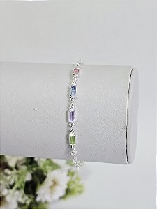 Pulseira Zircônias Retangulares Coloridas em Prata 925