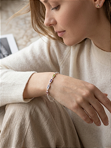Pulseira Zircônias Retangulares Coloridas em Prata 925