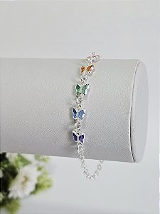 Pulseira Borboletas Coloridas em Prata 925