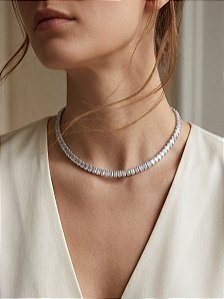 Choker Riviera Baguete em Aço Inoxidável Linha Premium