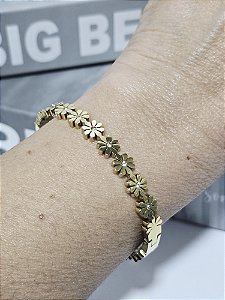 Bracelete Margaridas em Aço Banhado a Ouro