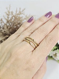 Anel Ondas em Aço Banhado a Ouro